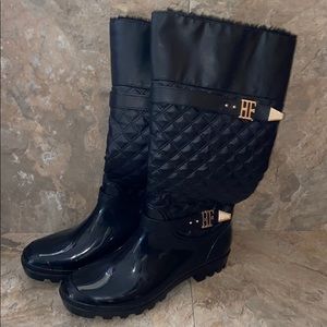 Tall Black heeled rubber boots